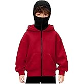 Rkwins Balaclava Hoodie for Boys Girls Kids Zip Up Hooded Sweatshirts Double Layer Hoodies Plus Size Windproof Jackets
