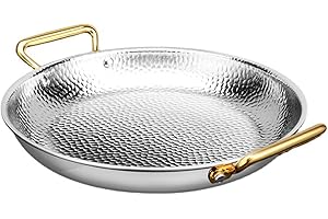 Hgjgwqh Spanish Paella Pan Stainless Steel Double Handle Nonstick Flying Pan Seafood Pan Large Skillet Pan for Home Cooking C