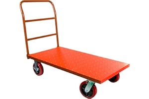 5SECONDS Platform Cart Industrial Dolly Cart Heavy Duty 60” x 30” Platform Hand Truck Push Cart Super Heavy Duty Diamond Plate Commercial Flatbed Cart with 3000Lb Capacity 8'' Moving Swivel Wheels (Orange)