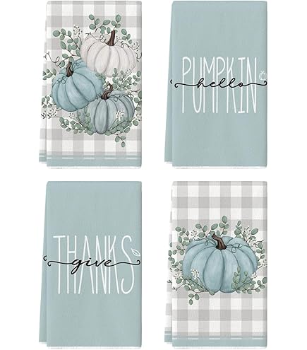 Lot De 4 Torchons Décoratifs Lot De 4 Torchons De Cuisine Motif Hello Fall Citrouilles Aquarelle - 42x65cm, Polyester Doux Et Absorbant, Lavable En Machine Serviettes Cuisine Polyester Doux