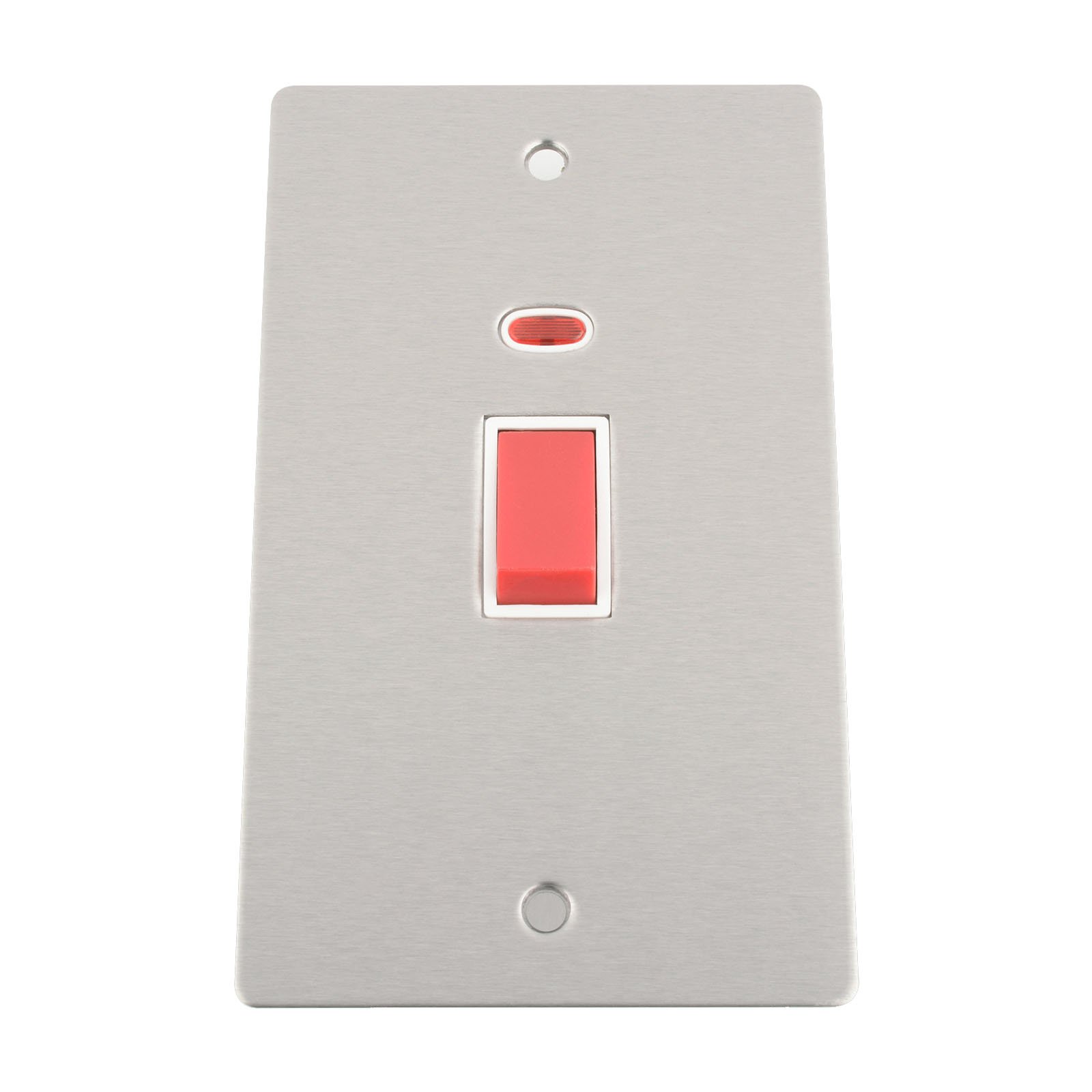 Cooker Switch w/Neon 45 Amp - Tall Plate - Satin Matt Chrome Flat - White Insert