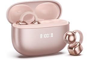 PAXA Clip On Earbuds, Clipbuds7 Open Ear Earbuds Wireless Bluetooth 5.4 with LED Display, Auto L-R Ear Recognition&Touch Control, Ultra-Light 4.5g Fit Comfort for Sports Fitness Daily Use, Rose Gold