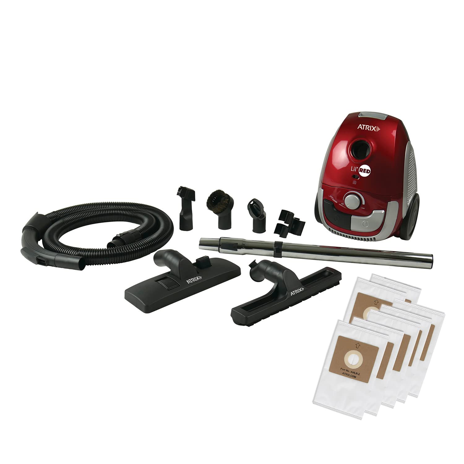 Photo 1 of Atrix Red Lil Portable Canister Vacuum Cleaner – Premium Bundle with Extra Filters, Lightweight, 3-Stage HEPA Filtration, 2-Quart Bag, Variable Speed 1200W Motor, 16.5? Auto-Retract Cord & Tools