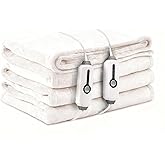 LaffyLo Electric Heated Blanket Queen Size 84"x90", with Dual Control Breathable & Luxurious Flannel, with 4 Heating Levels & 10 Hours Auto-Off, Fast Heating, Machine Washable, for Bedding-White