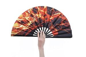 HeyToo Women/Men Large UV Glow Rave Handheld Fan for Drag Queen Cosplay EDM Club Party Music Festival Dance Decoration Lightning