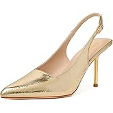 RIBONGZ Sexy Slingback Pumps Elegant Dressy Heels for Women Closed Toe Pointy High Heels Wedding Bride Prom Party Evening Shoes