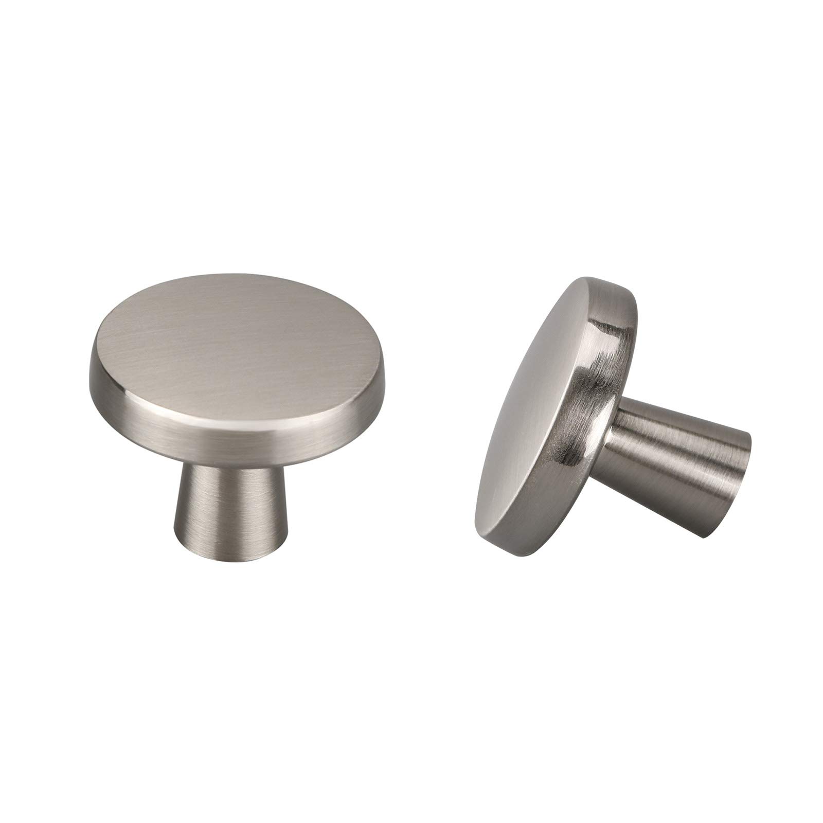 LONTAN 10 Pack Modern Brushed Nickel Zinc Alloy Round Kitchen Cabinet Knobs (1.27" x 1" x 0.6")