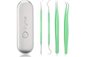 Premium Vinyl Weeding Tool Kit - Precision Stainless Steel Weeder - Hook and Pick with Fine Tweezers Crafting Set for Cricut Vinyl - by iVyne (Green)