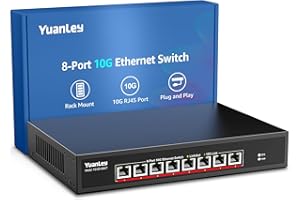 YuanLey 8-Port 10G Ethernet Switch, 8 x 10Gbps RJ45 Ports, Support 10G/5G/2.5G/1G/100Mbps Speed Auto-Negotiation, 160Gbps Swi