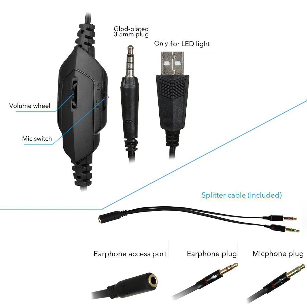 New Xbox One Headset MFEEL Gaming Headset with Mic for PC, PS4, Xbox One S Netendo DS Tablet Laptop Phone - Noise lsolating Volume Control LED Light (Red)