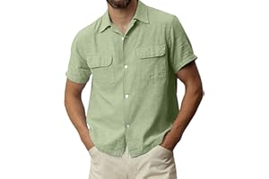 F_GOTAL MENS SHIRT Polo Shirt for Men, F_Gotal Men's T-Shirts Summer Short Sleeve Baggy Solid Cotton Linen Button Down Retro Blouse Tops