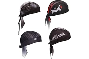 FST 4 Pack Bandana Skull Cap Quick Dry Adjustable Beanie Cap Summer Moisture Wicking Helmet Liner (Bandana)