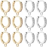 Beebeecraft 1 Box 6 Pairs Huggie Hoop Earring Findings Cubic Zirconia Brass Round Leverback Earring Hooks with Loop French Earwires for DIY Earring Making