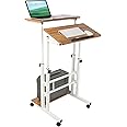 Zytty Mobile Standing Desk, Adjustable Computer Desk Rolling Laptop Cart on Wheels for Home Office, Tall Table for Standing or Sitting, Portable Laptop Stand for Small Spaces, Oak
