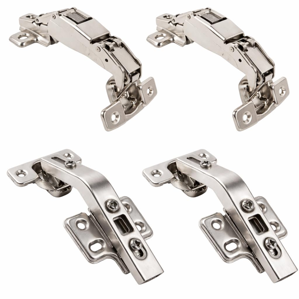 Berta (2+2) 135/165 Degree Hinges Combination, Full Overlay, 2-Cam 4-Way Adjustment, Concealed Frameless Lazy Susan Corner Kitchen Cabinet/Bi Folding Cabinet Door Hinges Set with Screws