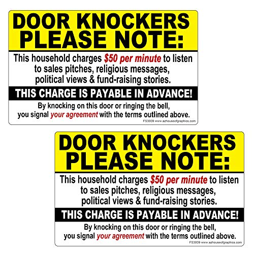 AZ House of Graphics Door Knockers Please Note $50 per Minute Stickers 2 Pack