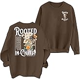 EGELEXY Women Christian Sweatshirt Rooted in Christ Shirts Jesus Boho Clothes Religious Faith Shirt Pullover Tops