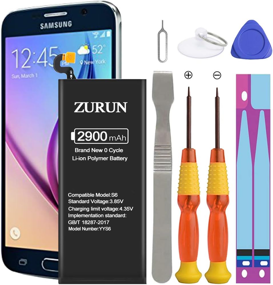 Galaxy S6 Battery ZURUN 2900mAh Li-Polymer Battery EB-BG920ABE Replacement for Samsung Galaxy S6 G920V G920A G920T G920P with Screwdriver Tool Kit | S6 Battery Replacement Kit [2 Year Warranty]: Home Audio & Theater