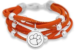FTH Clemson Tigers Leather Strand Bracelet with Logo and Lobster Clasp