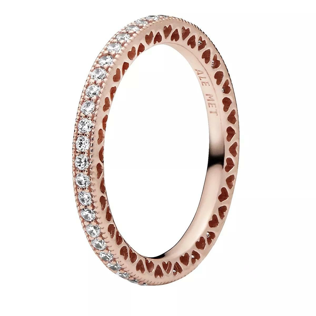 Pandora Signature Sparkle & Hearts 14k Rose gold-plated ring with clear cubic zirconia, 58