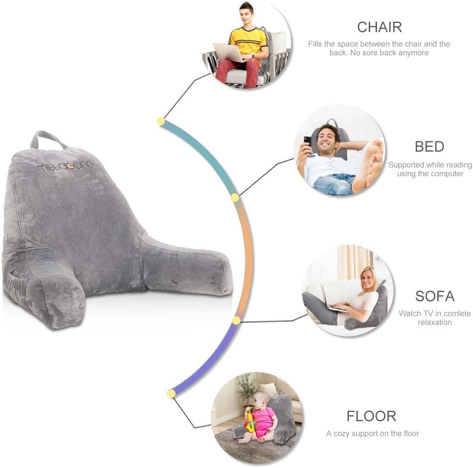 mittaGonG Backrest Reading Pillow with Arms Removable Cover Gray: Home & Kitchen