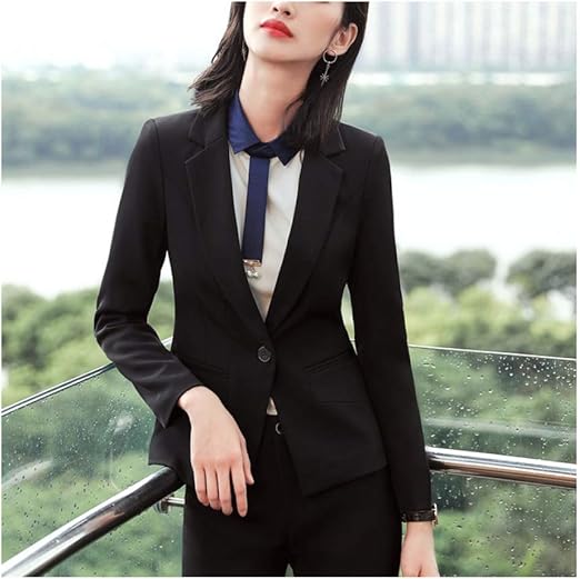 Women Formal Office Ladies Grey Single Button Long Sleeve ...