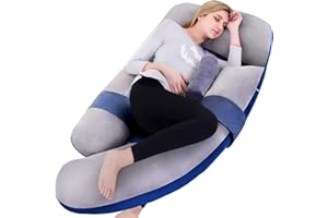 AS AWESLING 60in Full Body Pillow | Nursing, Maternity and Pregnancy Body Pillow | Awesling Extra Large U Shape Pillow and Lounger with Detachable Side, Separate Support Pillow and Removable Cover (Grey Blue)