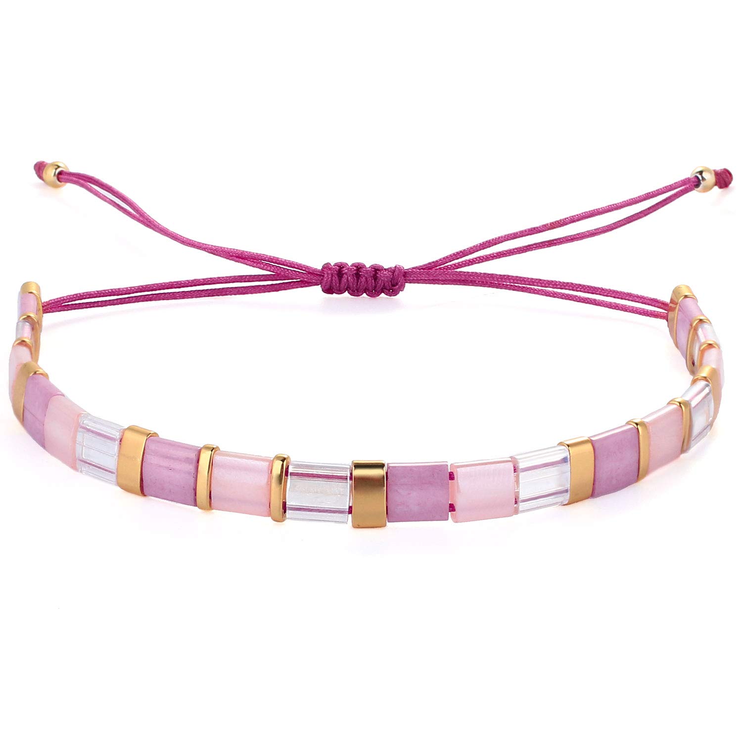 KELITCH Colorful Friendship Stretch Bracelets Candy Miyuki Beads Bracelets Adjustable Mixed Strand Bracelets - Light Purple 01D