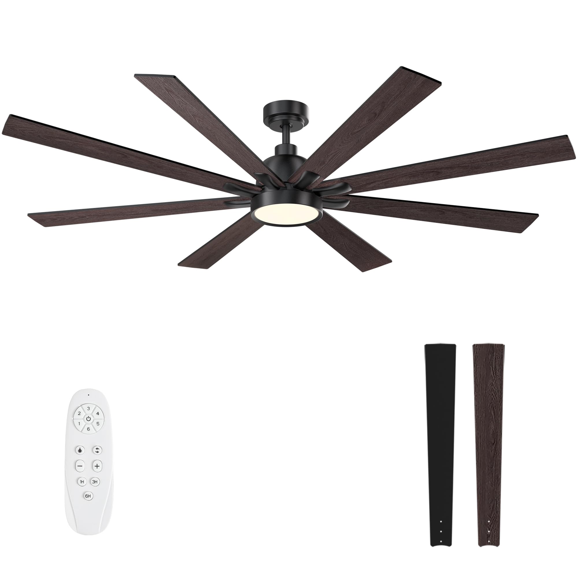 Autoday 62 Inch Large Ceiling Fans with Lights and Remote - Brown or Matte Black Ceiling Fan with light, Quiet DC Motor, 3 CCT, Dimmable Modern Indoor Outdoor Ceiling Fans for Patios Living Room Image