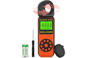 GOLDCHAMP Digital Lux Meter, Light Meter Handheld 1~400,000 Light Meter Photography with Backlight, Data Hold, Temperature, 270° Rotatable Light Detector for LED Light, Plants, Outdoor Photography