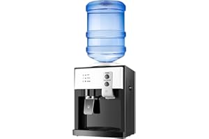 BAZARGAME Top Loading Water Cooler - Electric Hot & Cold Dispenser with 3 Temp Settings, 1.1 to 5 Gallon Countertop Cooler for Home Office Dorm (White & Black)