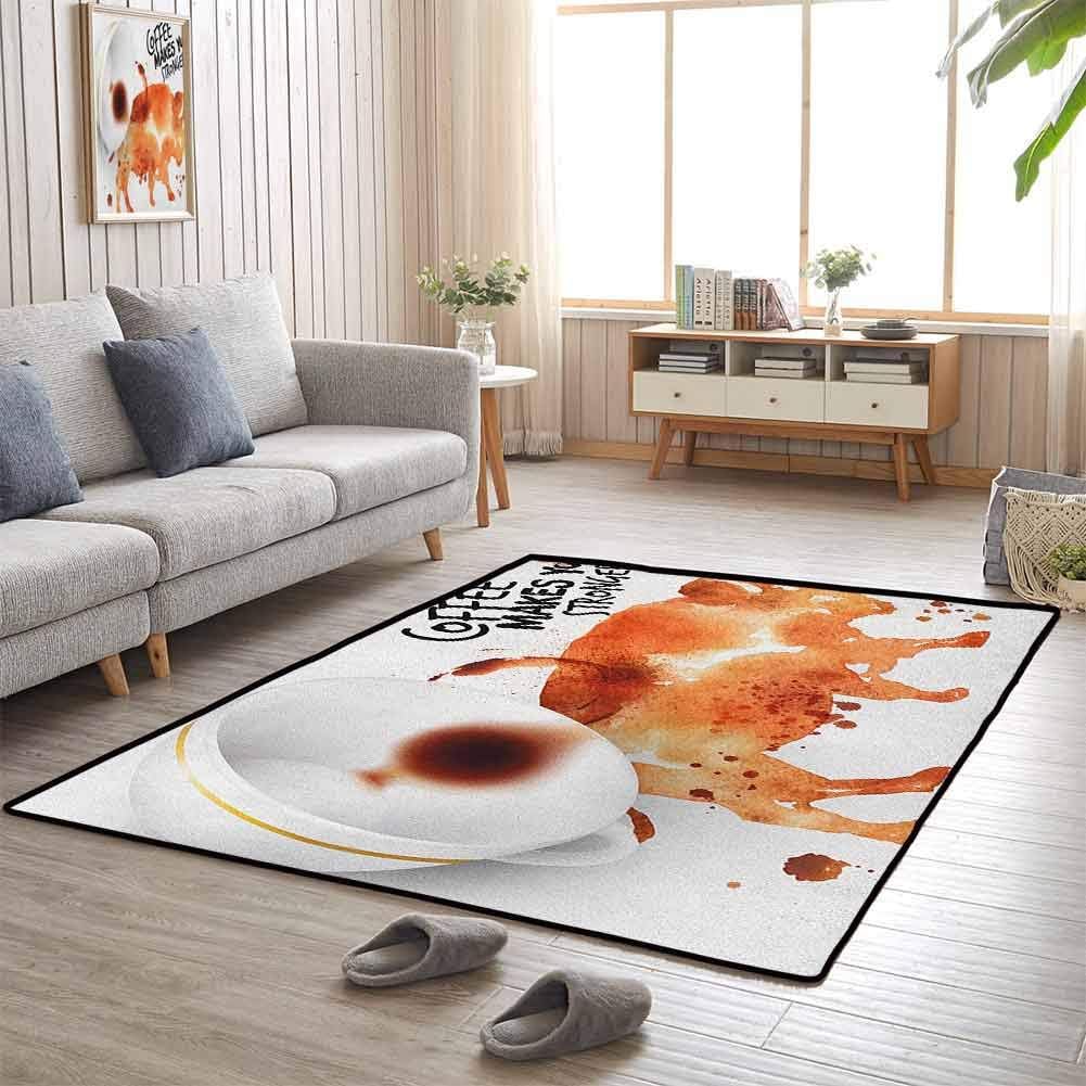 Coffee Art Indoor/Outdoor Rug Mat Conceptual Design with Inverted Americano Cup Strong Animal Bull Extra Large Bedroom Rug 3'x5' Burnt Sienna Black White