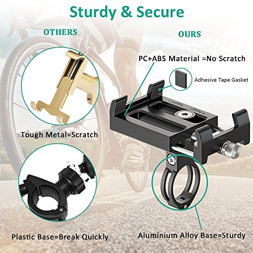 Bike Phone Mount, Bovon 360Â°Rotation Aluminum Alloy Bicycle Phone Holder, Universal Motorcycle Handlebar Rack Fits iPhone X, 8/8 Plus, 7, 6/6s Plus, Galaxy S9/S9 Plus, S8/S8 Plus, 3.5"-6.2'' (Black)