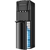 Tehanld Bottom Loading Water Cooler Dispenser, Charcoal Black | For 3 or 5 Gallon Bottles, Hot, Room &amp; Cold Spouts, LED Display with Empty Bottle Alert, Child Safety Lock