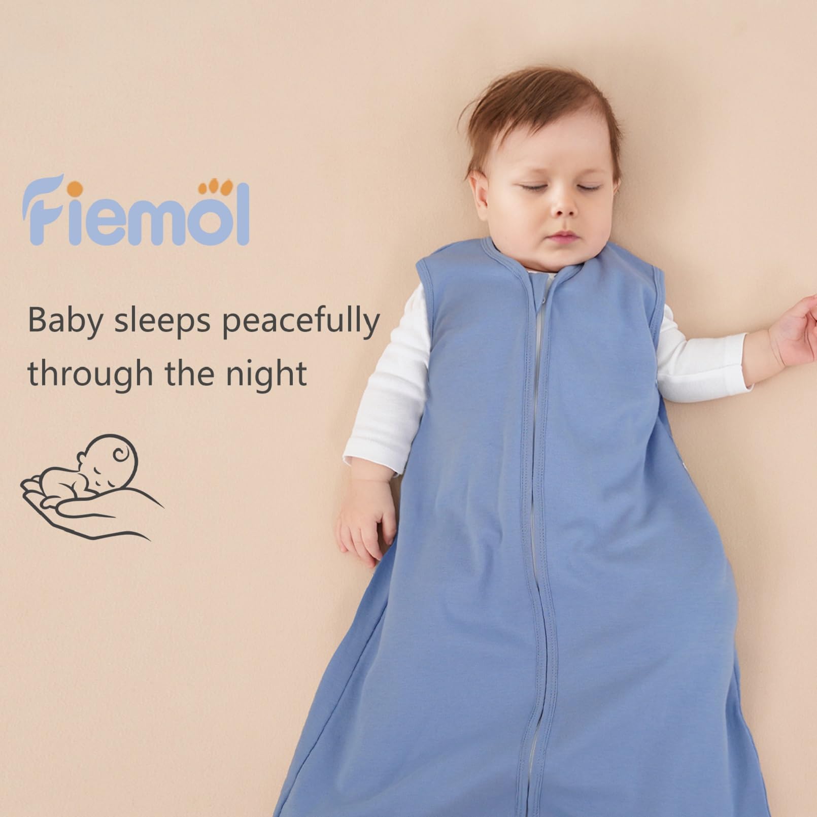 FIEMOL Baby Sleep Sack 6-12 Months, 100% Cotton Sleeping Sack for Newborn and Infant, 3 Pack Baby Wearable Blanket, 0.5 Tog Lightweight Double Zipper Sleep Bag Cyan