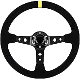 VOONKE 13.6" Universal Suede Steering Wheel Deep Dish Racing Steering Wheel 6 Bolts with Horn Button for Race/Rally/Motorsport/Car Sim Driving,Yellow Positioning Line