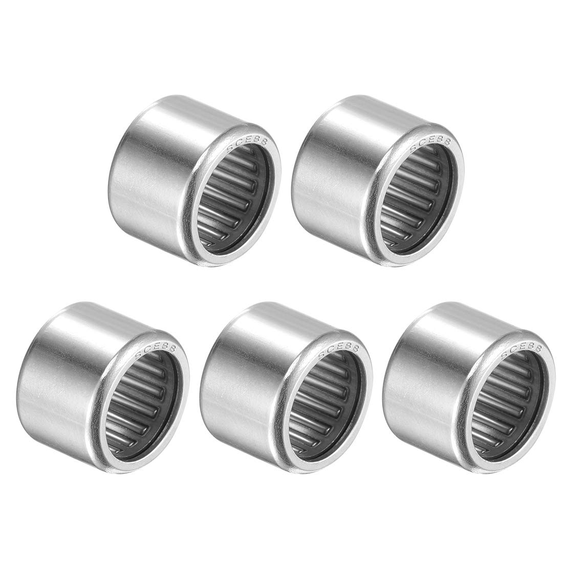 sourcing map SCE88 Needle Roller Bearings 1/2-inch Bore 11/16-inch OD 1/2-inch Width Chrome Steel Open End 5pcs