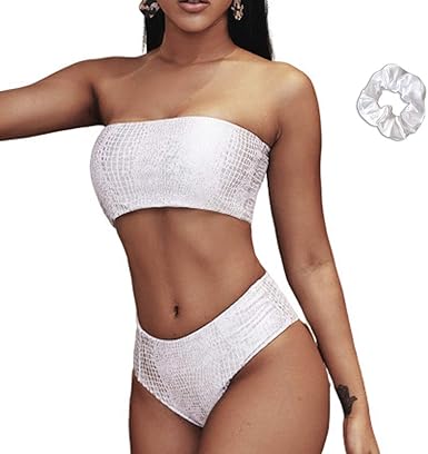 white bandeau high waisted bikini