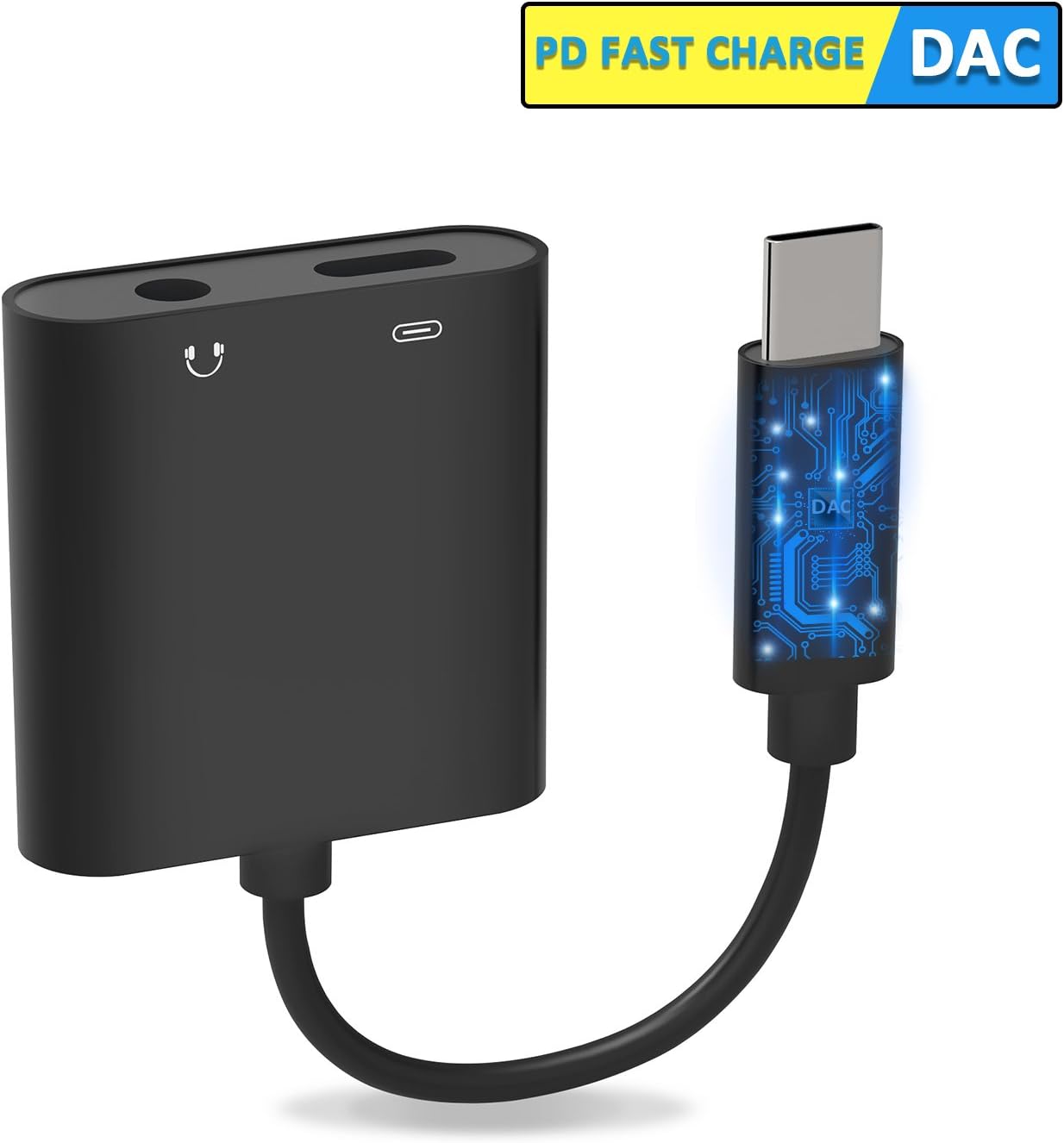 Type C Audio Charger Adapter, 2 in 1 USB C to 3.5mm DAC Audio Headphone Jack Adapter Cable with USB-C PD Charging Converter Cord for Google Pixel 2 2 XL, HTC, Huawei,Essential Ph-1,Black