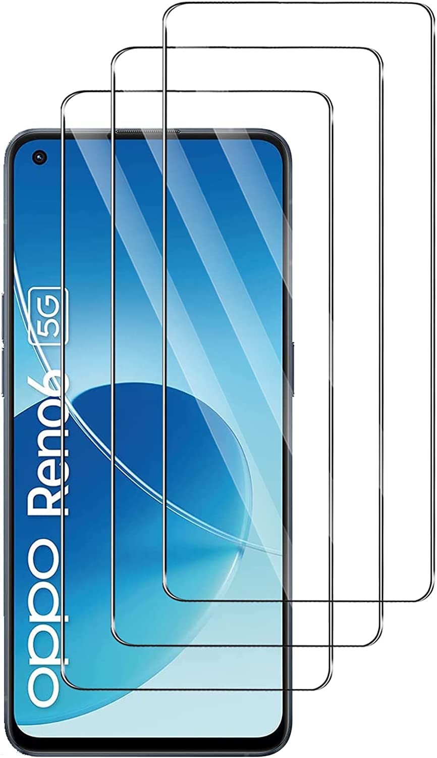 Quanen Tempered Glass Screen Protector, 3-Pack for Oppo Reno 6 5G, 9H Hardness, Anti-Scratch, Ultra-Resistant, Anti-Fingerprint, Bubble-Free, High Transparency