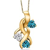 Gem Stone King 18K Yellow Gold Plated Silver Lab Grown Diamond and London Blue Topaz Pendant Necklace for Women | 1.54 Cttw | Gemstone April Birthstone | Heart Shape 5MM | With 18 Inch Chain