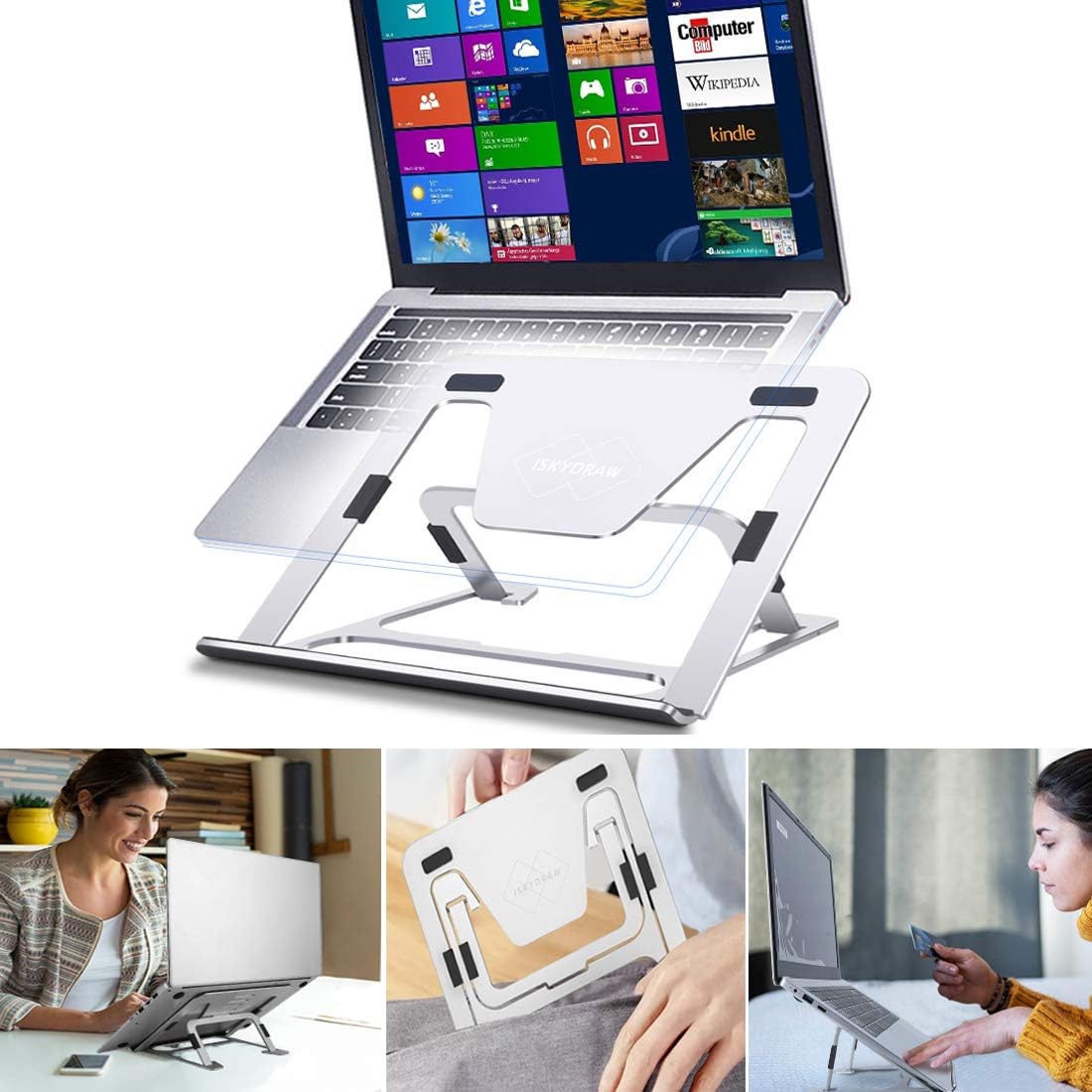 Laptop Stand, Upgraded Adjustable Computer Notebook Stand Laptop Riser for Desk, Ergonomic Aluminum Foldable Portable Desktop Tablet Holder, Compatible with MacBook, iPad, Dell, HP, Lenovo (11-17'')