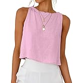 IDEALSANXUN Womens Linen Crop Tank Tops 2026 Spring Summer Beach Sleeveless Tops