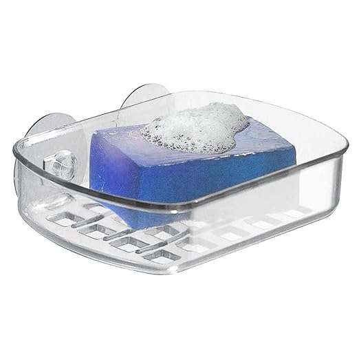 iDesign Basic Soap Dish, Plastic Soap Tray with Two Strong Suction Cups