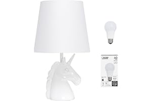 Simple Designs LT1078-IRD-LB 15.5" Sparking Glitter Unicorn Table Lamp for Kids Room, Nursery, Living Room, Bedroom, Playroom, Foyer, White with Iridescent Glitter, with Feit LED Bulb Included