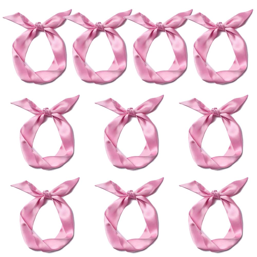 Photo 1 of 10 Pcs Long Thin Small Skinny Scarf Satin Neck Tie Ribbon Choker for Women Girls (Light pink)