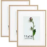 Atryinous 11x14 Picture Frame Set of 3, Solid Oak Photo Frames with Plexiglass Display Picture 8x10 with Mat or 11 x 14 without matte Wall Hanging Collage frame Wall Decor