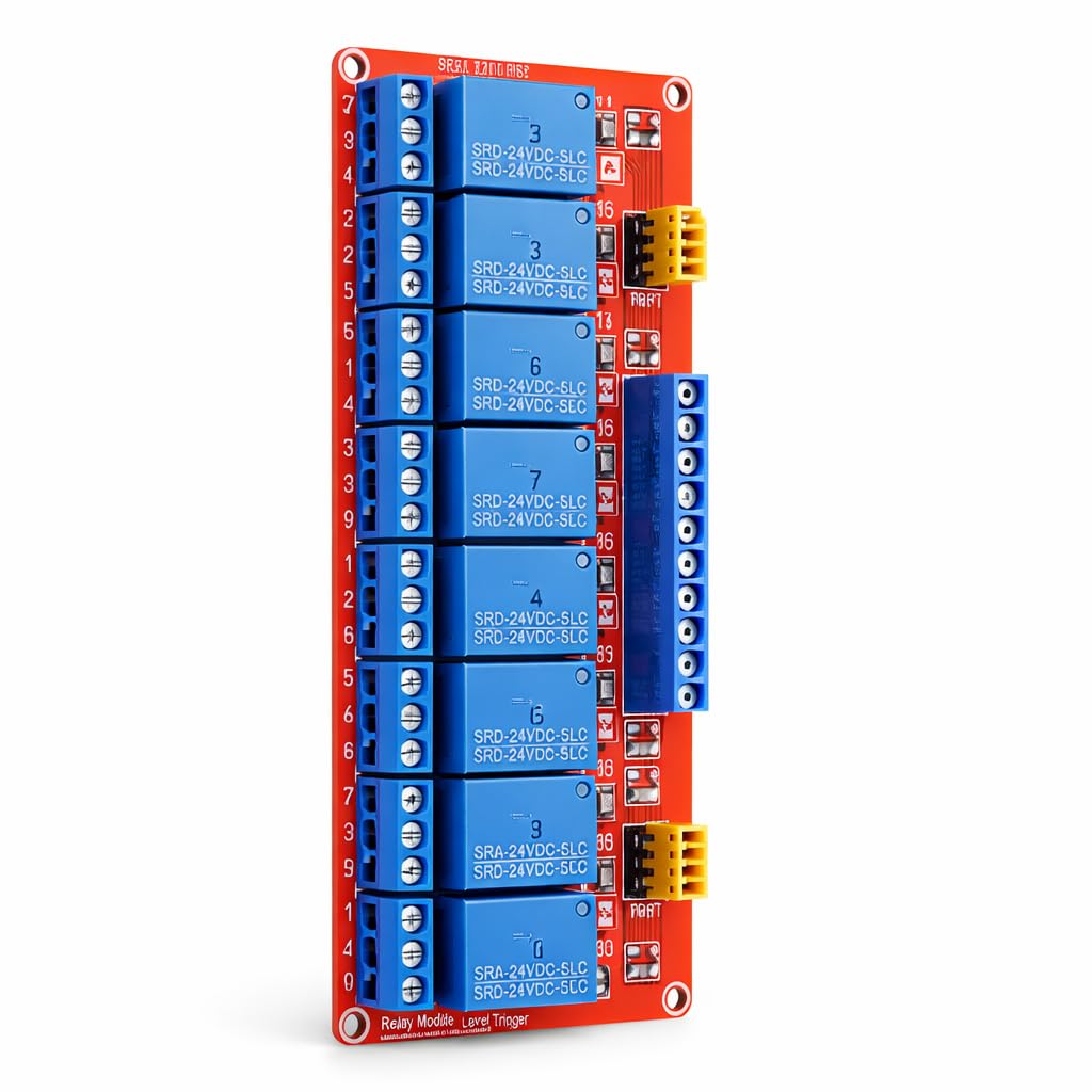 Relay Module, 8 Channels Optocoupler Relay Module Board With Optocoupler Isolation, Support High And Low Level Triggering Module, red board(24V)