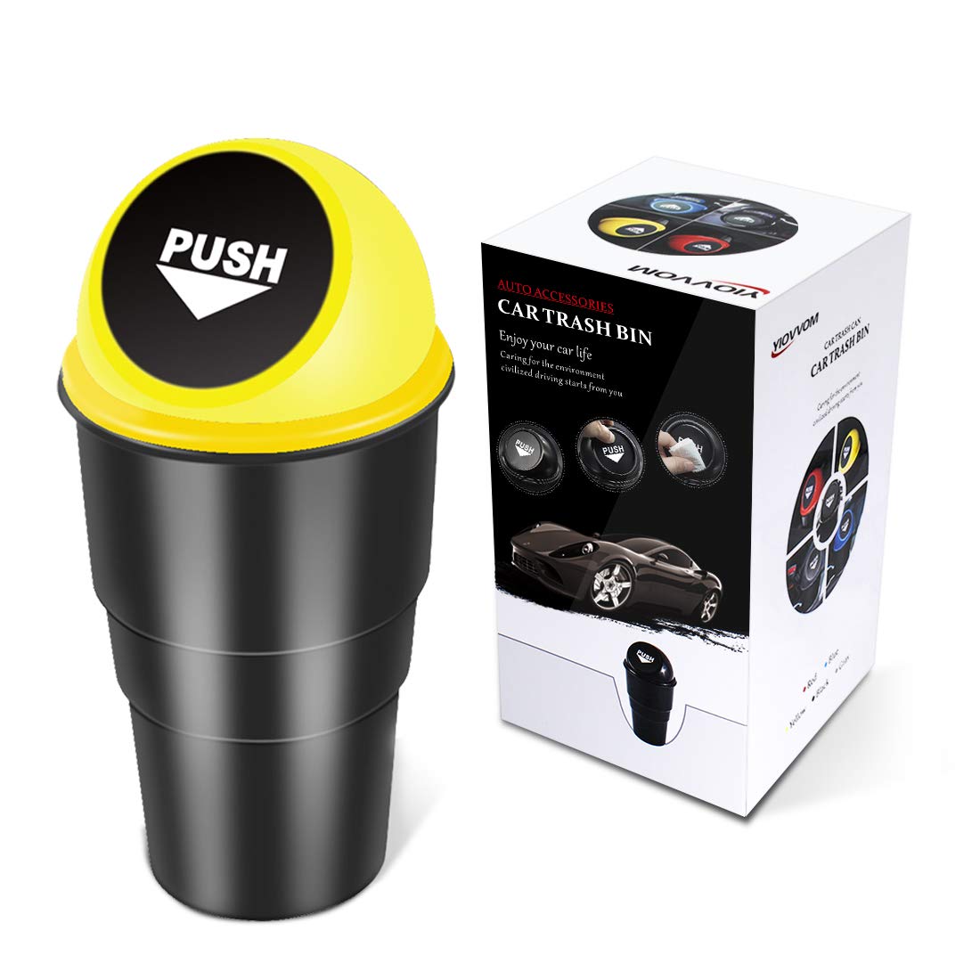 Photo 1 of YIOVVOM Car Trash Can Bin with Lid, Mini Garbage Cans for Back seat Leakproof Vehicle Automotive Cup Holder Car trashcan, Small Trash Bin for Automotive Office Home Kitchen (Yellow001)