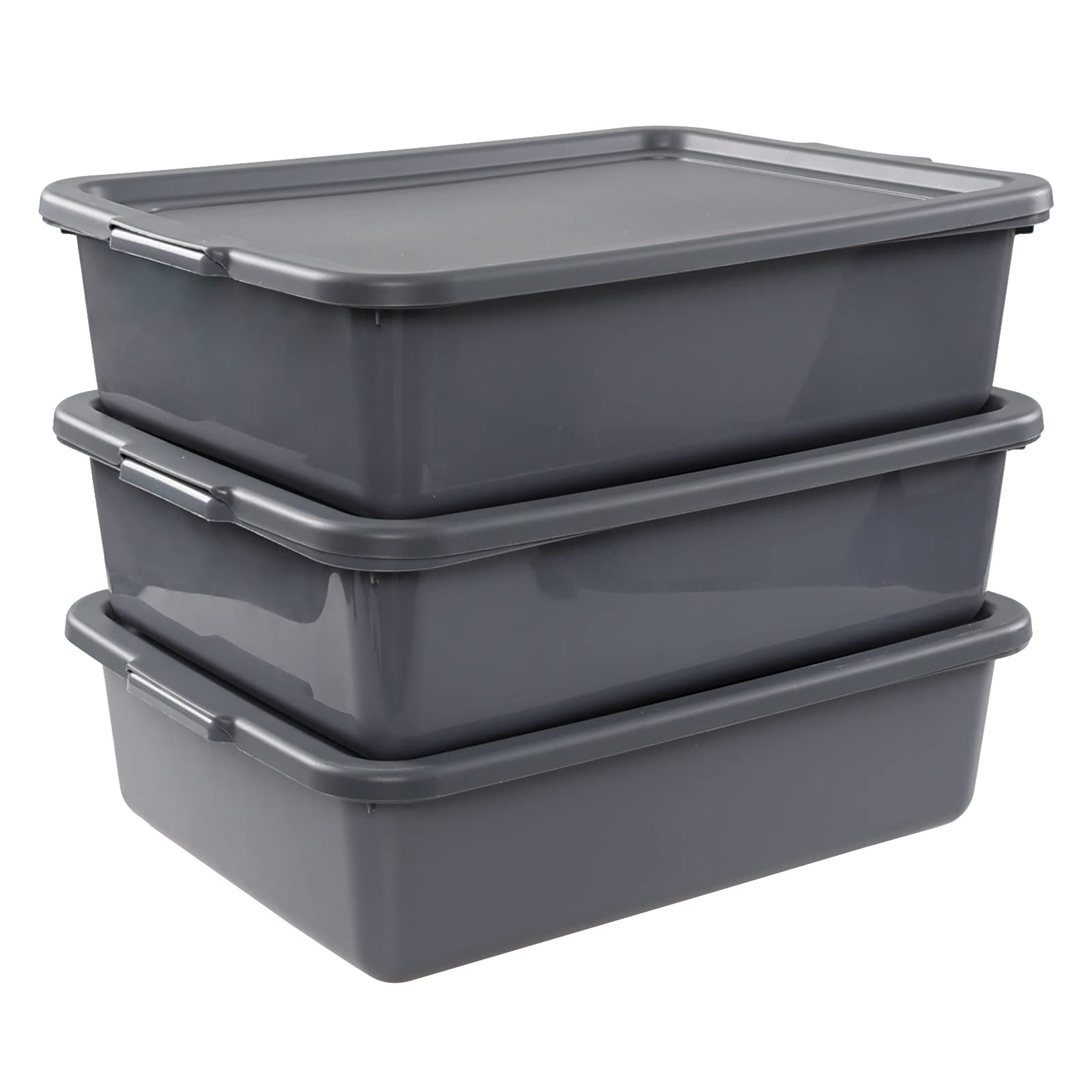 Bus Tubs 3 Pack 13L Black With Lids - Commercial Food Service Utility Boxes Plastic Food Service Bus Tubs